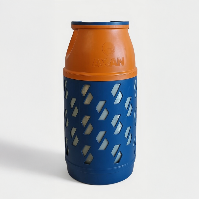 Butla kompozytowa AXAN — półprzeźroczysta obudowa z widocznym poziomem gazu