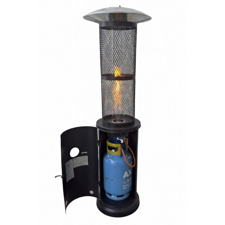 Ogrzewacz tarasowy gazowy H1801/H1802 11kW – promiennik z efektem płomienia i szklaną osłoną (CZARNY)